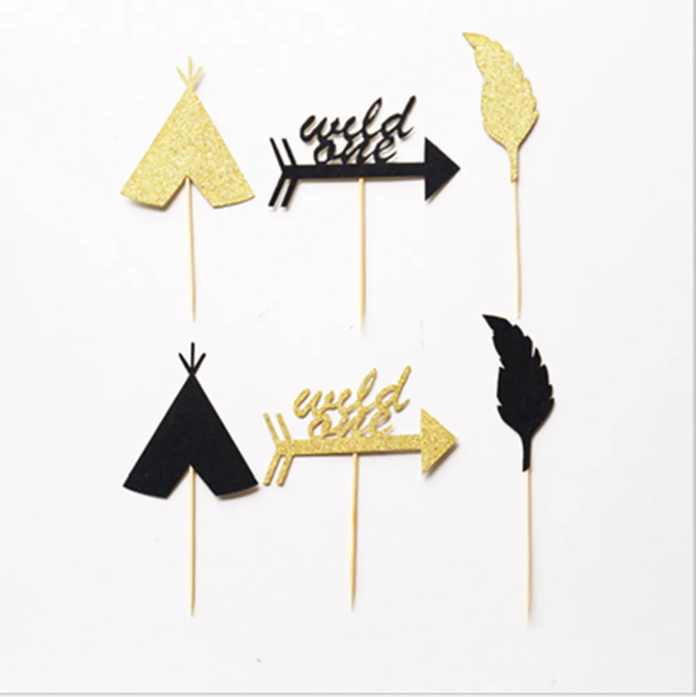 Wild One Блестящий Золотой Черный Мальчик День Рождения Кекс Топпер торт украшение-12