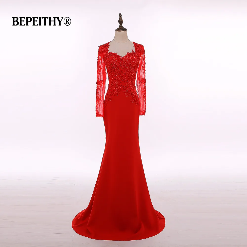 Настоящая фотография Vestido Longo длинное красное вечернее платье с длинным рукавом