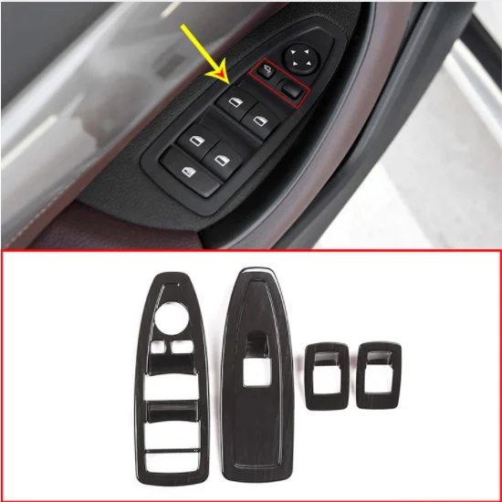 

4pcs Black Wood Grain For BMW X1 F48 2015 2016 20i 25i 25le 2016-2019 Window Lift Swtich Button Frame Trim For X2 F47 2018 2019