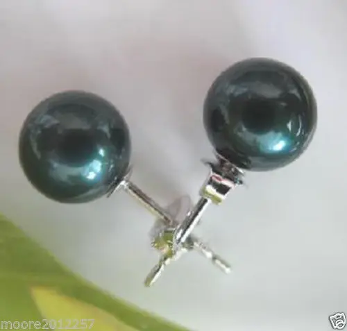 

10MM Black South Sea Shell Pearl Silver Stud Earrings
