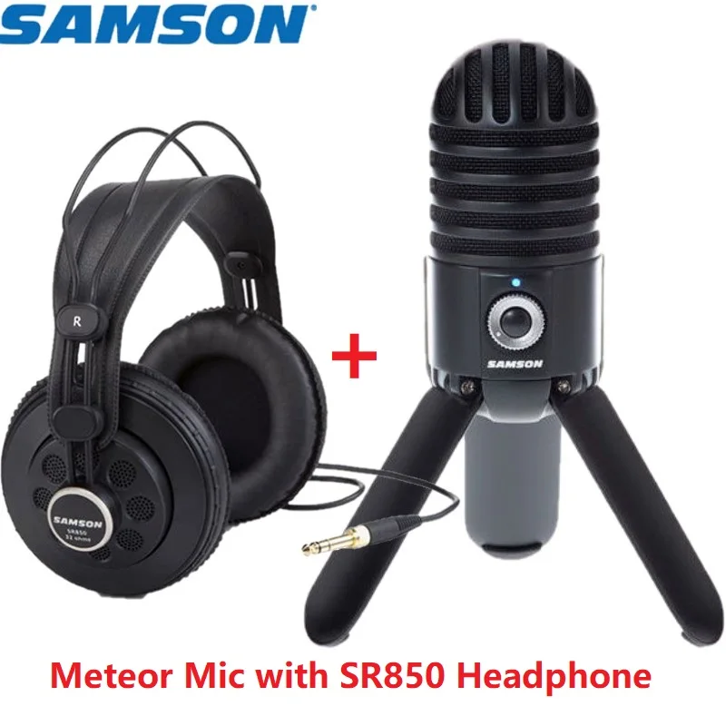 Samson Meteor Mic USB Студийный конденсаторный микрофон с наушниками SAMSON SR850 для видеозаписи компьютера