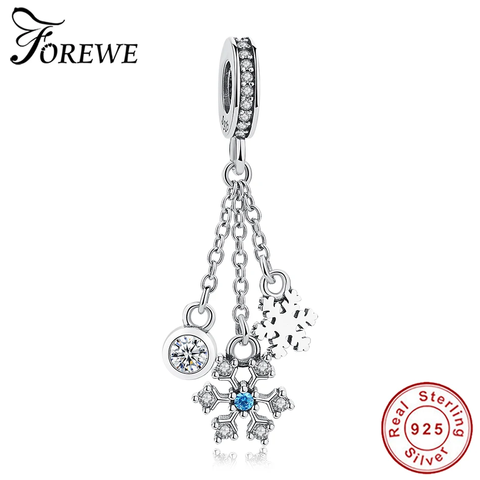 FOREWE 2019 новый Снежинка Хрустальная бусина 925 Стерлинговое серебро подвеска для
