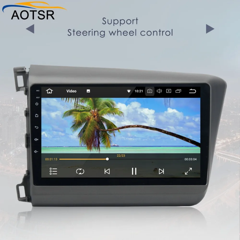Четырехъядерный Android 8 0 2 DIN 9 'Автомобильный dvd видео GPS для Honda Civic 2012 2013 экран 1024*600