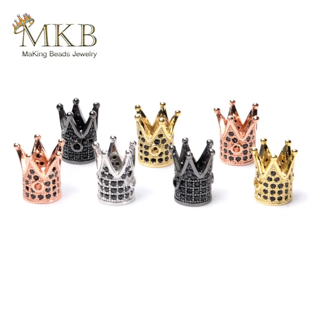 Роскошные черные бусины короны из фианита с микрозакрепкой для изготовления