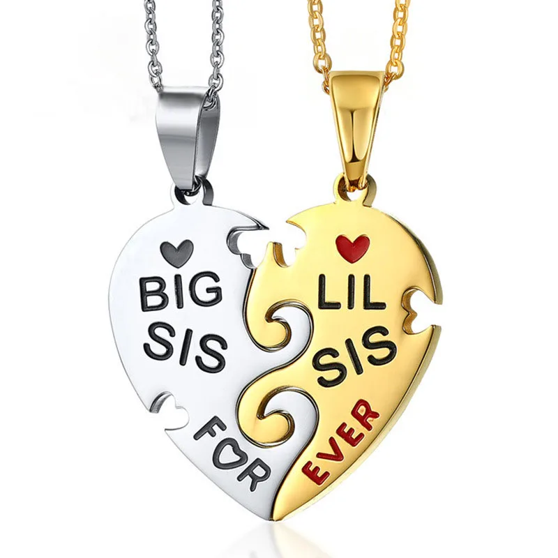 2 шт./компл. &quotБольшой SIS LIL SIS&quot Разделение кулон сердце Цепочки и ожерелья