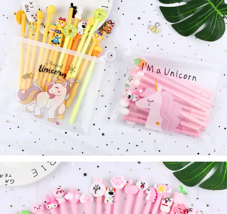20 шт. с бесплатной сумкой для карандашей креативная Kawaii мультфильм черные чернила школьная гелевая ручка для письма ручка для школы офиса канцелярские принадлежности