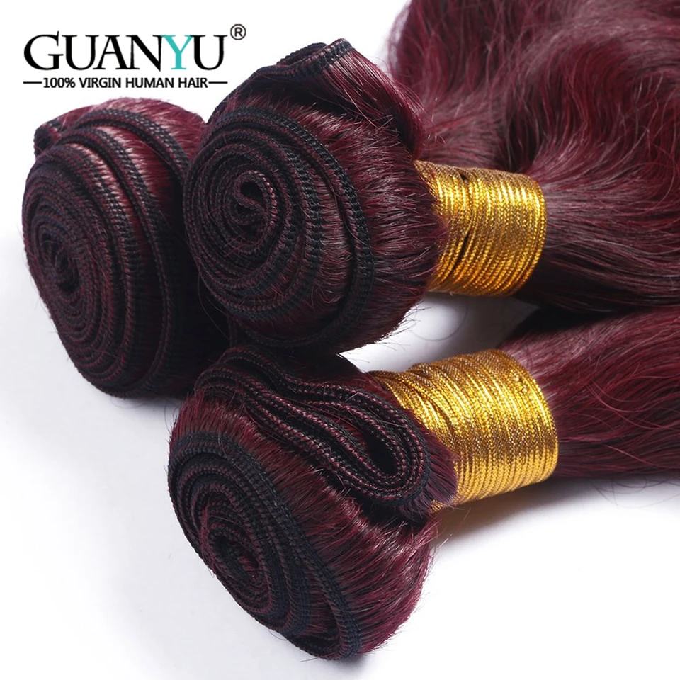 Guanyuhair 3 шт. бордовые волосы Связки с 360 фронтальным кружевом 99J плетение