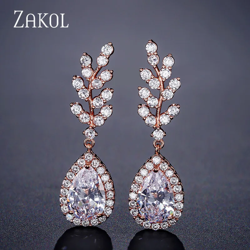 Серьги ZAKOL FSEP2238 с каплями циркония популярные серьги для женщин|Серьги-подвески| |