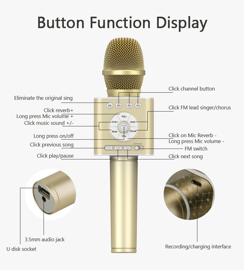 Беспроводной bluetooth-микрофон для караоке TOSING Q12 с FM и KTV, режим Chorus, сопряжение с USB шумоподавлением, аккомпанемент