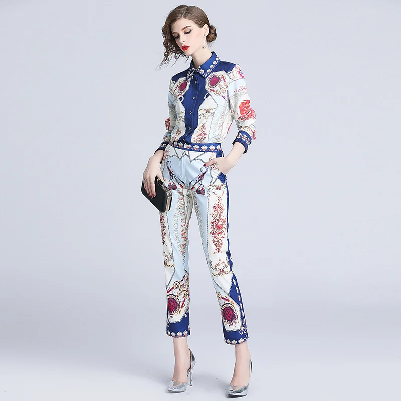 Женский комплект из 2 предметов блузка с длинным рукавом и цветочным принтом +