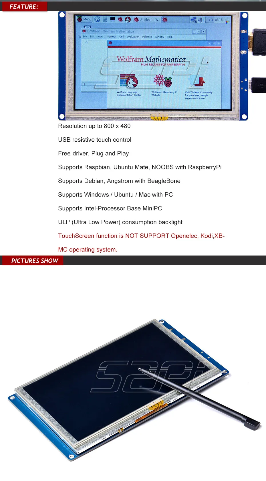 5 дюймов HDMI lcd сенсорный экран 800*480 TFT дисплей для Raspberry Pi 4B/3B+/3B/2 Модель B/PC бесплатно драйвер подключи и играй