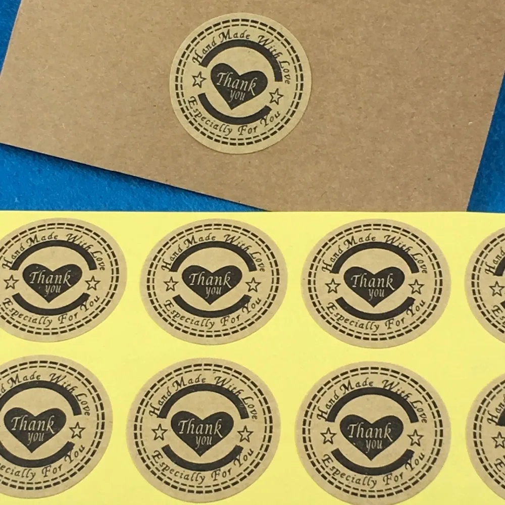 5000 шт./лот 3 см круглые спасибо любовь самоклеящиеся наклейки крафт-этикетка