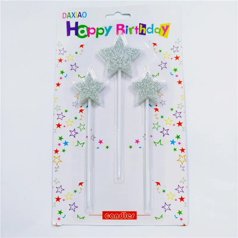 Candle-Star3-Silver Новые креативные свечи для торта в форме сердца с 3 звездами для детей, взрослых девочек и мальчиков, украшения для торта на день рождения - Цвет: Candle-Star3-Silver