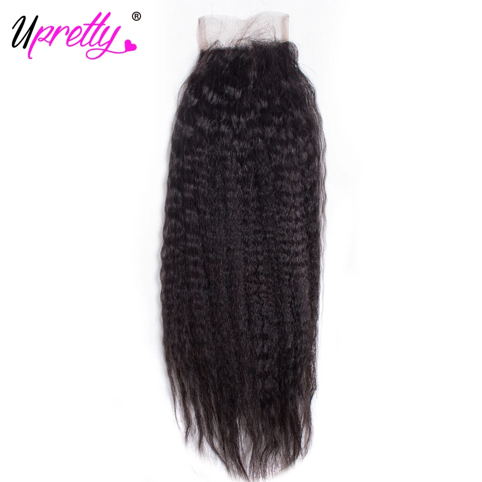 Upretty Волосы Кудрявые прямые Кружева Закрытие 4x4 бразильские Remy человеческие
