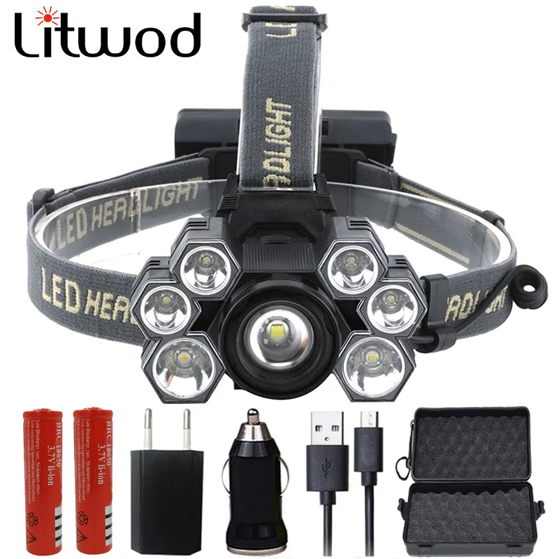 Светодиодный головной светильник налобный фонарь Litwod лампы 4101 7 3 * Xml t6 + 4 Xpe Micro Usb