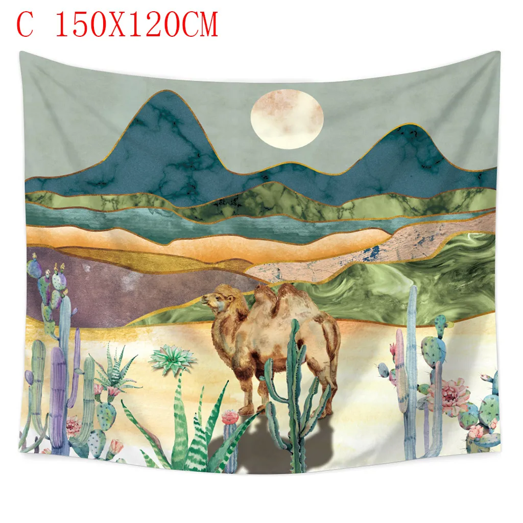 Camel Under The Moonlight Watercolor Printed Tapestry Wall Hanging Decor Beach Towel Cactus Blanket | Дом и сад