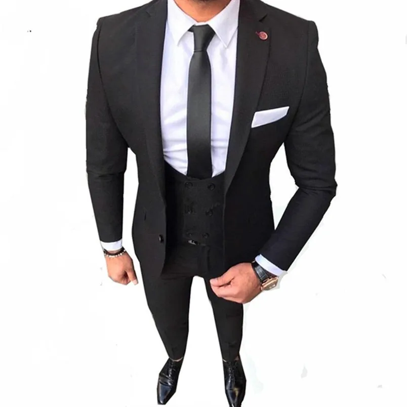 

Black Costume Homme Formal Wedding Suits For Men Custom Made Mens Suits Slim Fit Groom Wedding Tuxedo (jacket+pant+vest)