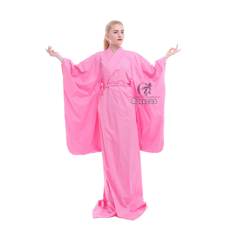 ROLECOS 2016 высокое качество кимоно женские розовые длинные платья с длинным рукавом