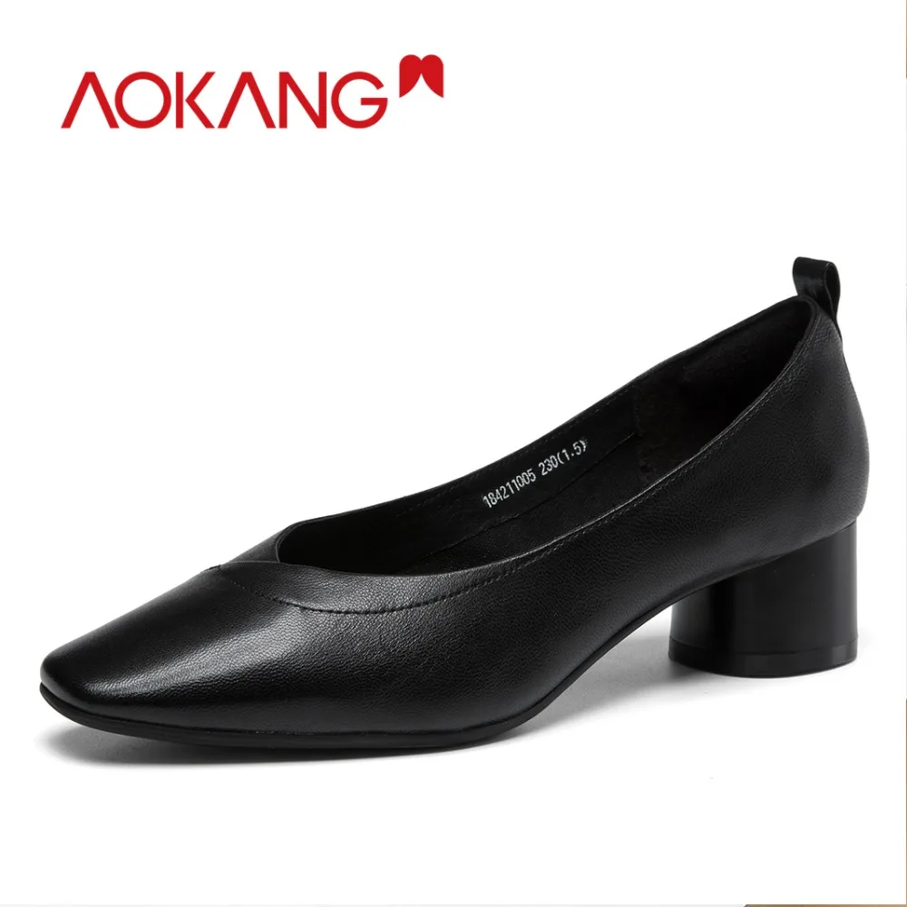 

Женские кожаные туфли-лодочки AOKANG, Осенняя обувь из натуральной овечьей кожи, обувь для отдыха на среднем каблуке