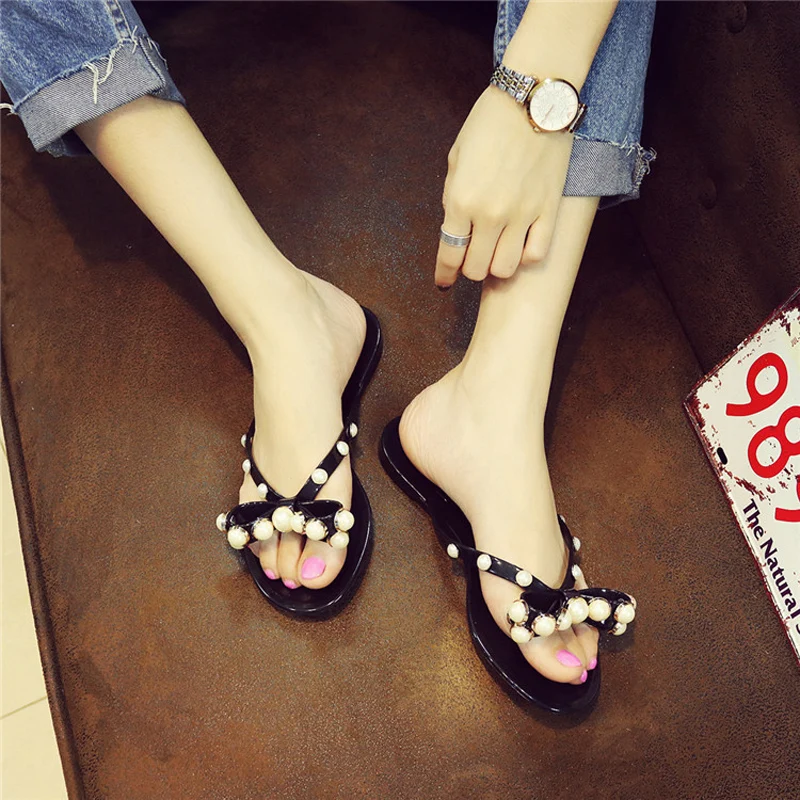 Женские туфли Новинка лета 2019 сандалии и тапочки на плоской подошве с бантом