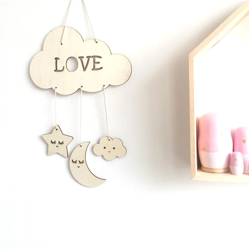 Cute Wooden Moon Cloud Wall Hanging Ornament Photo Props Home Decor for Living Room | Дом и сад