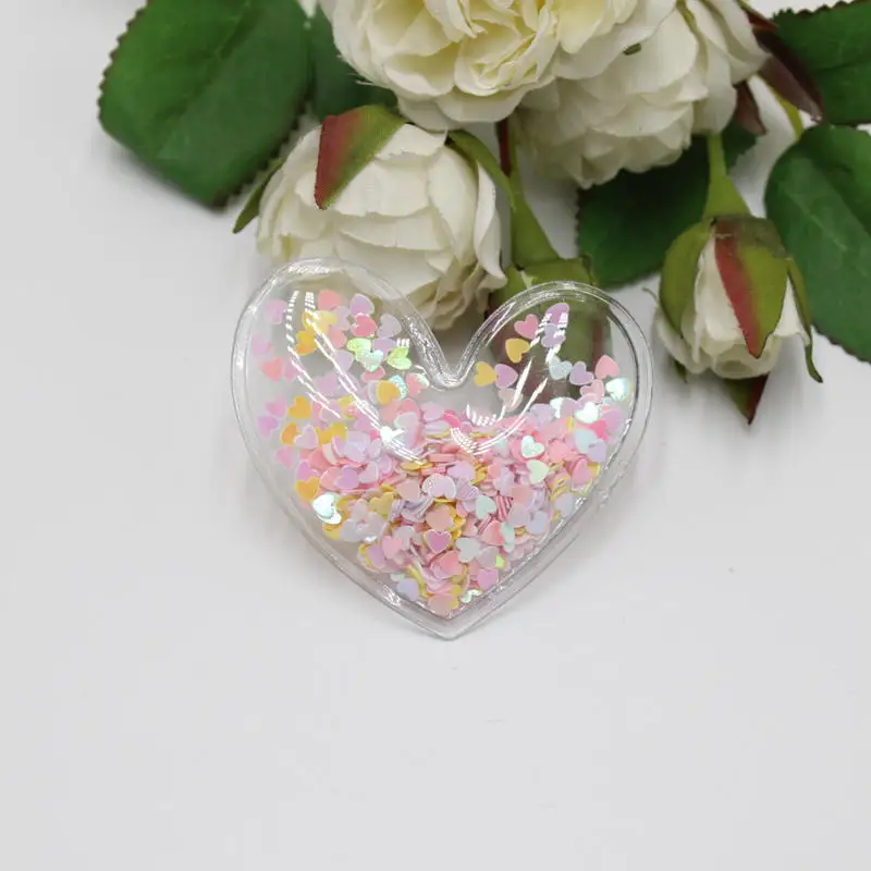 5 шт./лот прозрачные сердечки с разноцветными сердечками блестки из ПВХ накладки