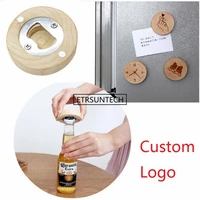 blank diy wooden round shape bottle opener coaster fridge magnet decoration beer bottle opener custom logo