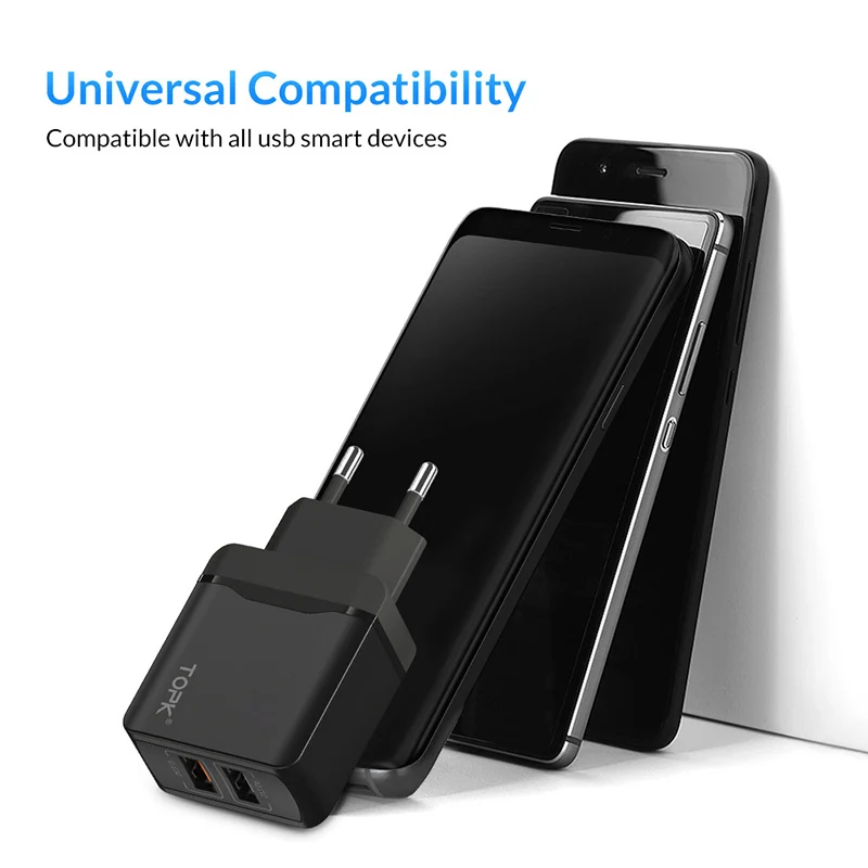 Быстрое зарядное устройство TOPK 3 0 28 Вт QC двойное USB европейская вилка дорожный
