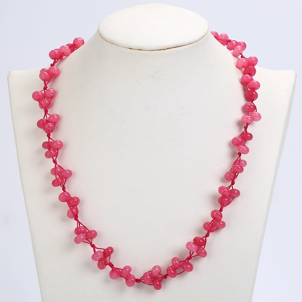 Yumten Chalcedony плетеное ожерелье из натурального камня с розовыми кристаллами бисера
