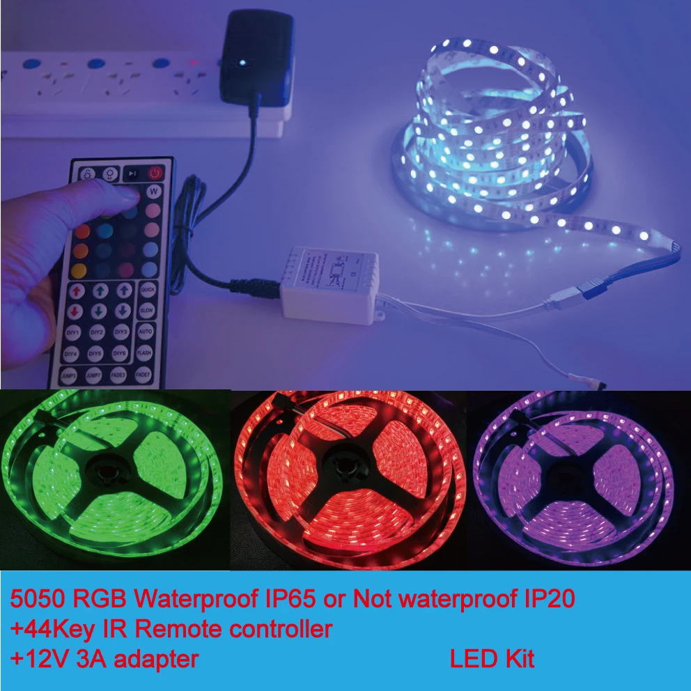 Светодиодная лента RGB 5050 SMD 5 м в рулоне 300 светодиодов 12 В 3 А блок питания адаптер с