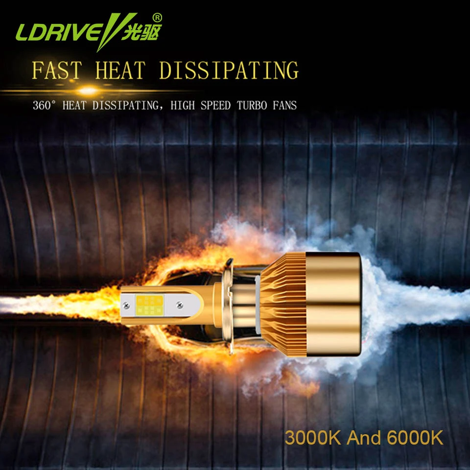 LDRIVE H4 H7 светодиодный головной светильник лампы H1 H3 H8 H11 HB3 HB4 светодиодный головной светильник комплект 3000 К 6000 4800LM двойной Цвет Автомобильный светодиодный светильник фары 12V