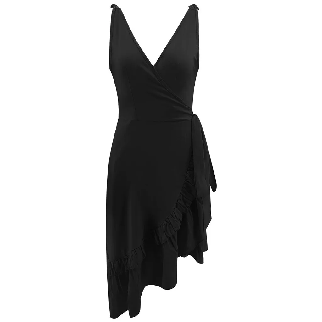 Летние платья повседневное мини платье женское без рукавов с v образным вырезом и