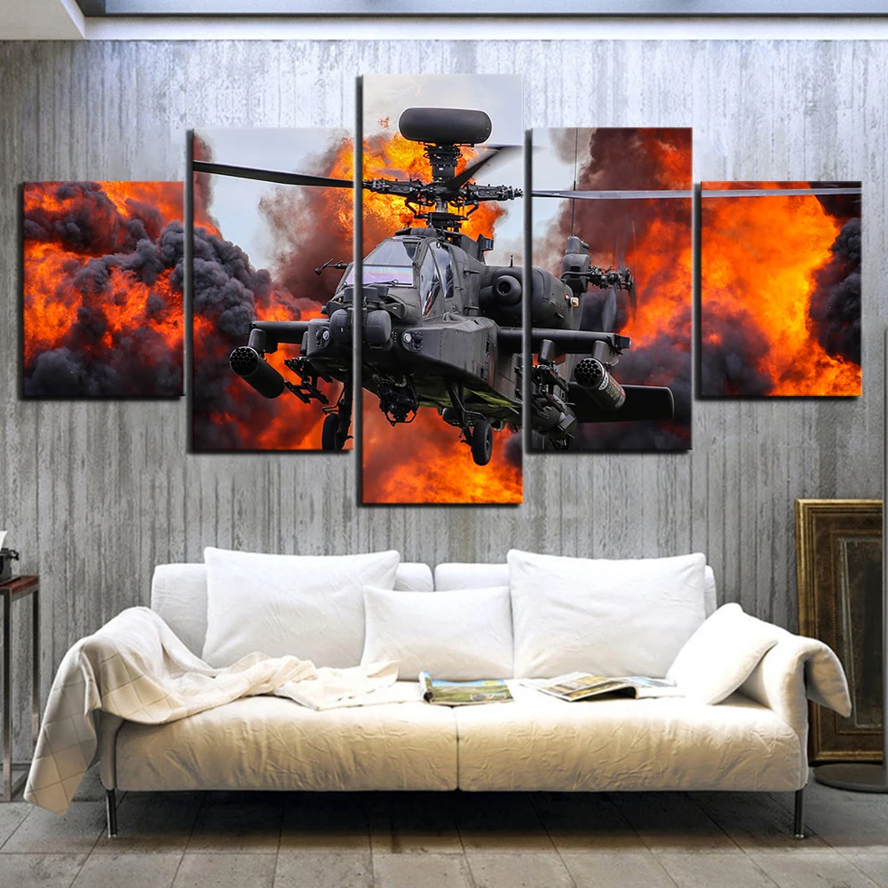 5 шт. HD картина Боевой вертолет военный постер картины на холсте декоративные