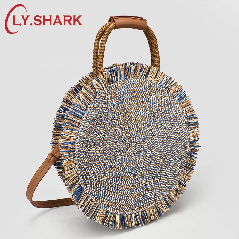 Круглая Соломенная пляжная сумка LY. SHARK модная плетеная на плечо ручной работы