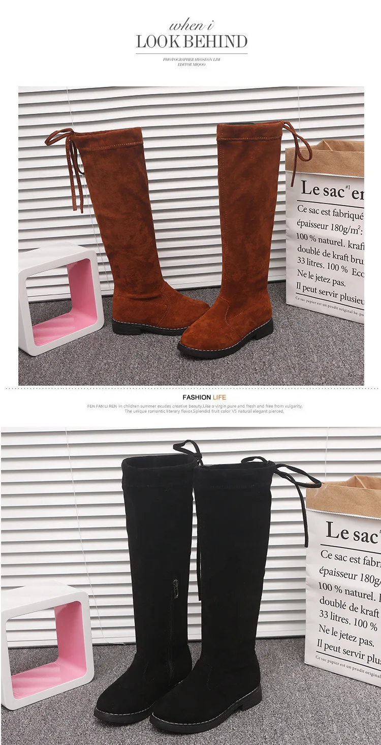Winter Fashion Child Girls Snow Boots Warm Plush Shoes Nubuck Lether Princess Boots Girls High Long Boots Red Black Brown KS454