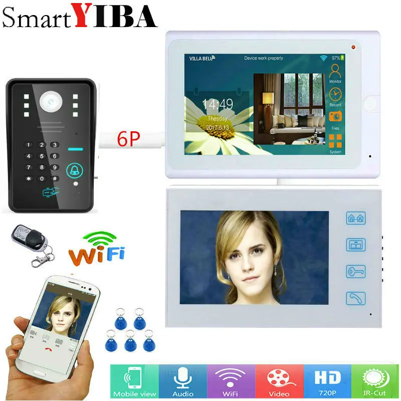 Видеодомофон SmartYIBA 2*7 дюймов белый проводной Wi Fi RFID домофон с паролем камера