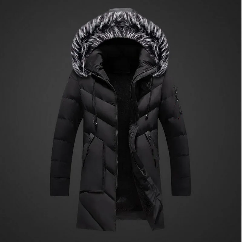 Parkas Men Fashion Warm Large Fur Collar Cotton Coat Hooded Brand Men's Outwear Striped Jacket | Мужская одежда