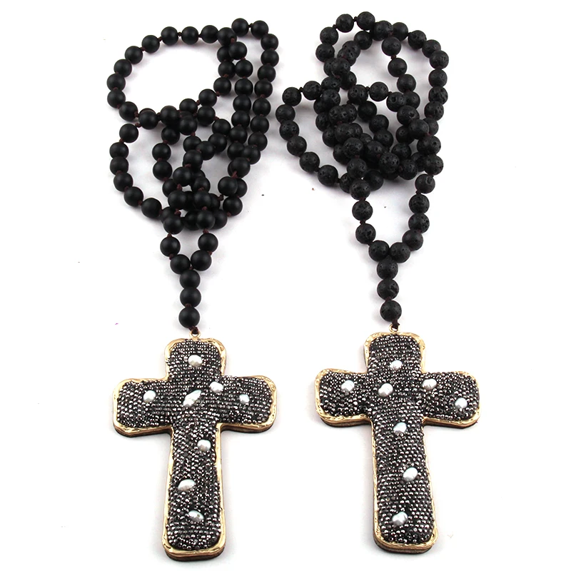 Ожерелье с подвеской MOODPC модное черное ожерелье из лавы и камней украшенное