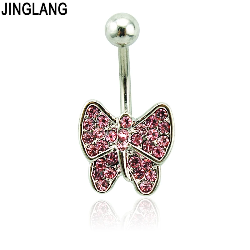 

Совершенно новые кольца для пупка 316L из нержавеющей стали 2 цвета Стразы Бабочка пупка пирсинг ювелирные изделия Бесплатная доставка