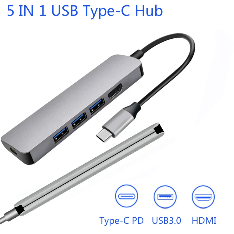 543 5 в 1 USB C концентратор USB 3,0 порт hdmi PD концентратор переходник разветвитель для MacBook pro samsung Galaxy S9 huawei P20 Pro usb type C концентратор OTG - Цвет: 543