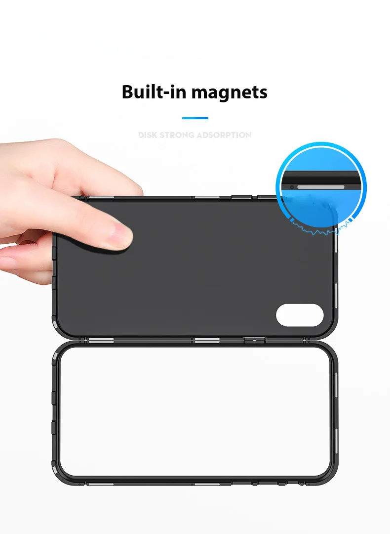 Magnetic Adsorption Case for IPhone X 8 PLUS 7 Plus Clear Tempered Glass + Built-in Magnet Metal Ultra Cover | Мобильные телефоны и