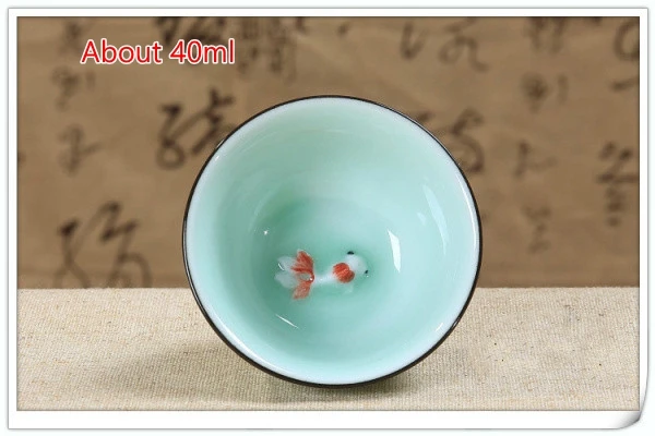 Goldfish Green Cup Горячая Распродажа китайский чайный набор кунг-фу Лотос пуэр чайные чашки ручная роспись керамика тисненый Дракон пион Карп Золотая рыбка чайные чашки - Цвет: Goldfish Green Cup