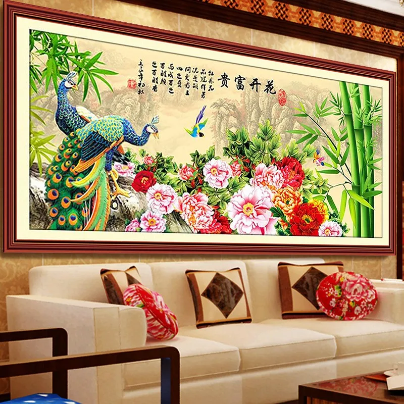 QIANZEHUI, 3D печать, вышивка крестом, цветы, бамбук, бамбук, сообщают, безопасность, суб, больше, Павлин, устойчиво, высокая серия, рукоделие
