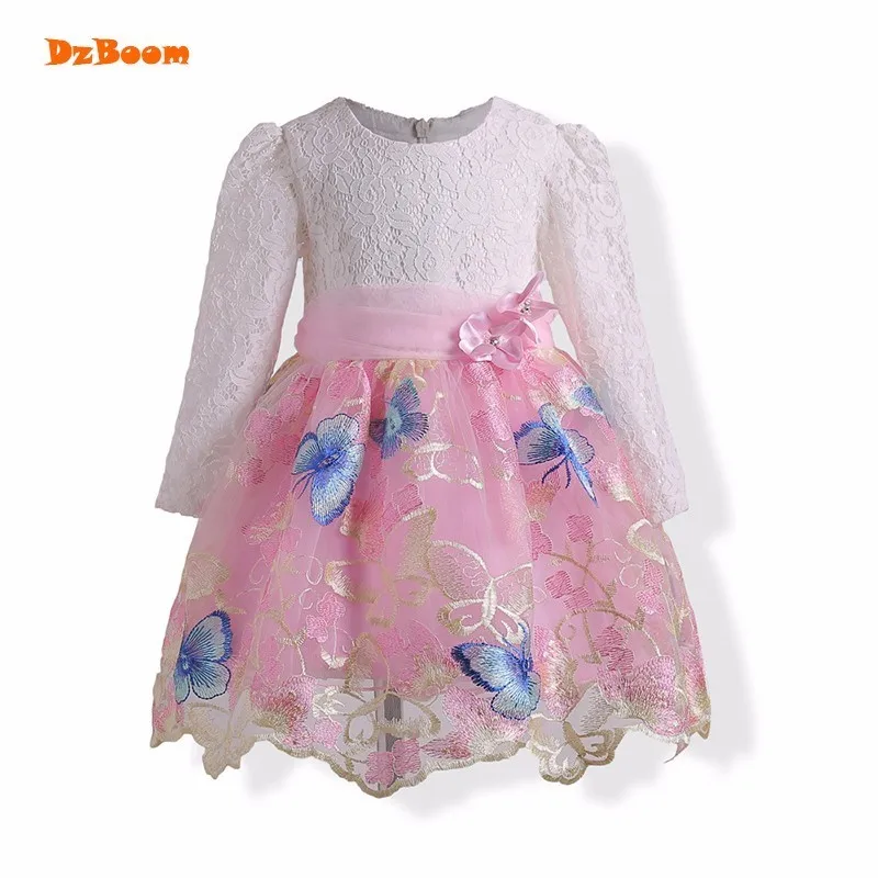 Dzboom платье для девочек Бабочка Вышивка осень в цветочек маленьких Vestidos/Детская