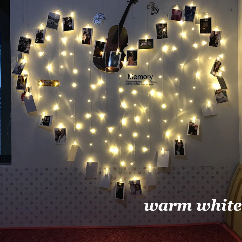 

LED String Fairy Light Clip Shape Curtain 128LED 32 Drop Card Photo Clips Fairy String Xmas Wedding Garland AC220V 2X1.5M