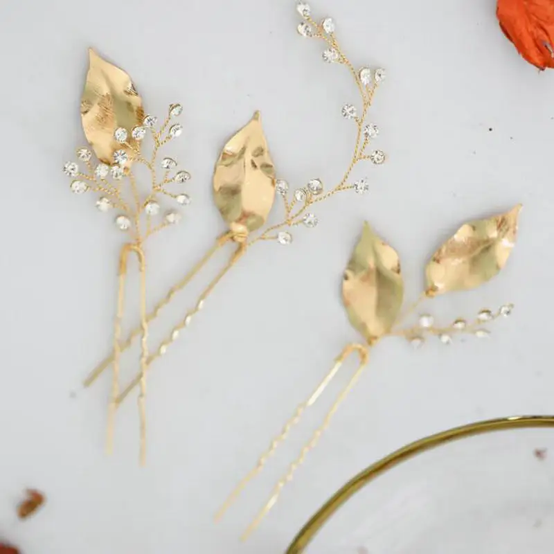 Стразы для волос 3 шт./компл. с золотыми листьями Свадебная заколка свадебные