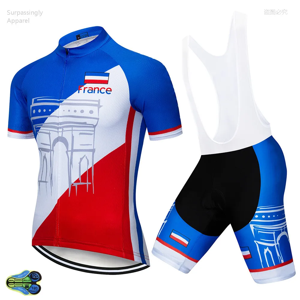 2019 Pro Tour Team de France мужские велосипедные Джерси комплекты 12D с коротким рукавом