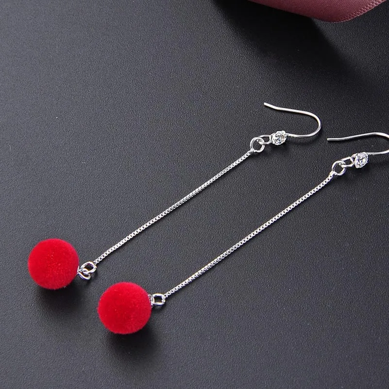 Серьги женские длинные из серебра 925 пробы с изображением красных