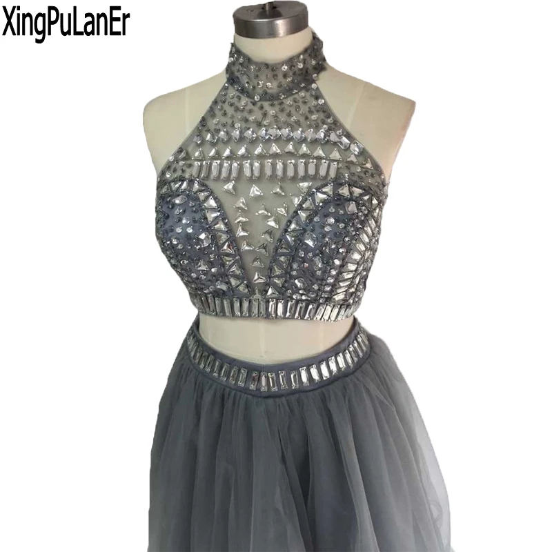 

Женское ТРАПЕЦИЕВИДНОЕ платье без рукавов, короткое платье из органзы с открытой спиной и серебристыми бусинами, платье для выпускного веч...