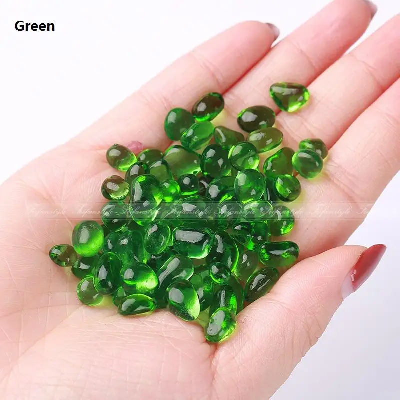 Green 100 г 5-8 мм синие стеклянные красные стеклянные камни, галька, полированный камень, аквариум для рыб, хрустальные, любовь - Цвет: Green